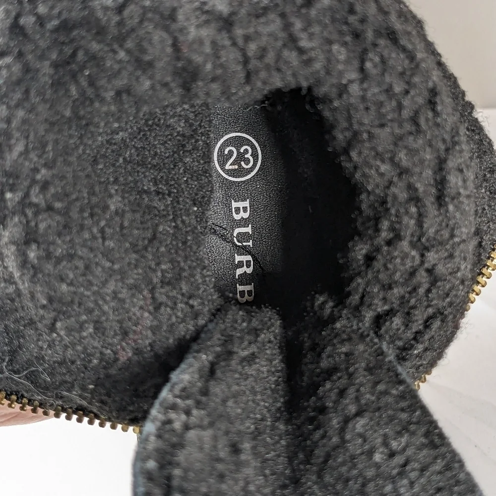 BURBERRY Girls Check Suede Leather Zip  Black Winter Boots New W/O Tags Size 23